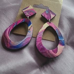 Multi Color Teardrop Wooden Earrings